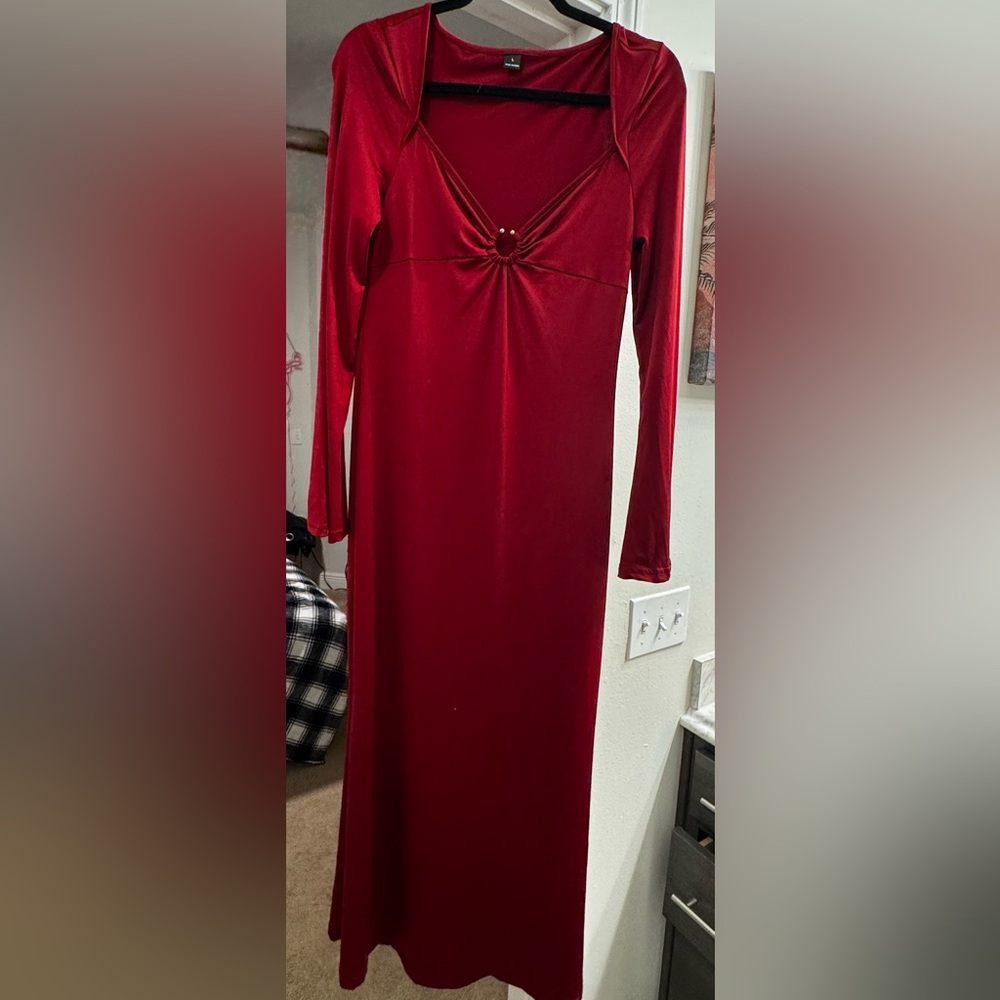 SHEIN Red Long Sleeve Dress with Elegant Detail